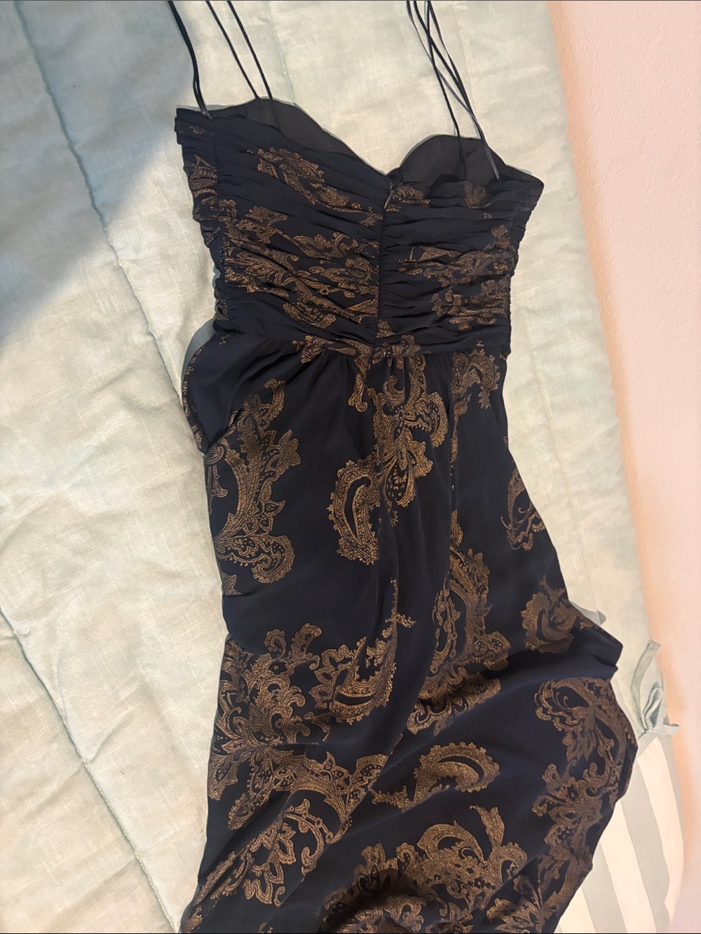 Ralph Lauren Black Maxi dress with Gold Paisley size 6 strap top 2 bottom 53” - Picture 6 of 7